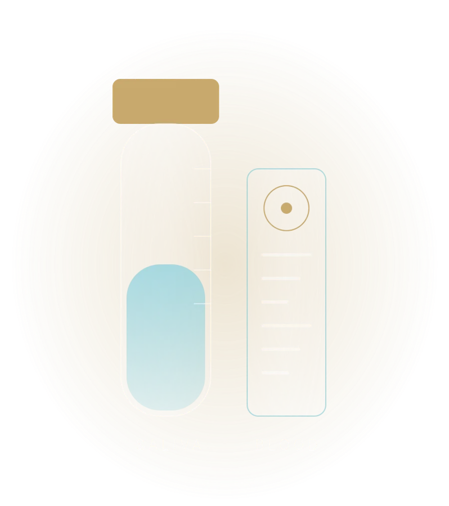 Saliva collection tube beside a blood collection device